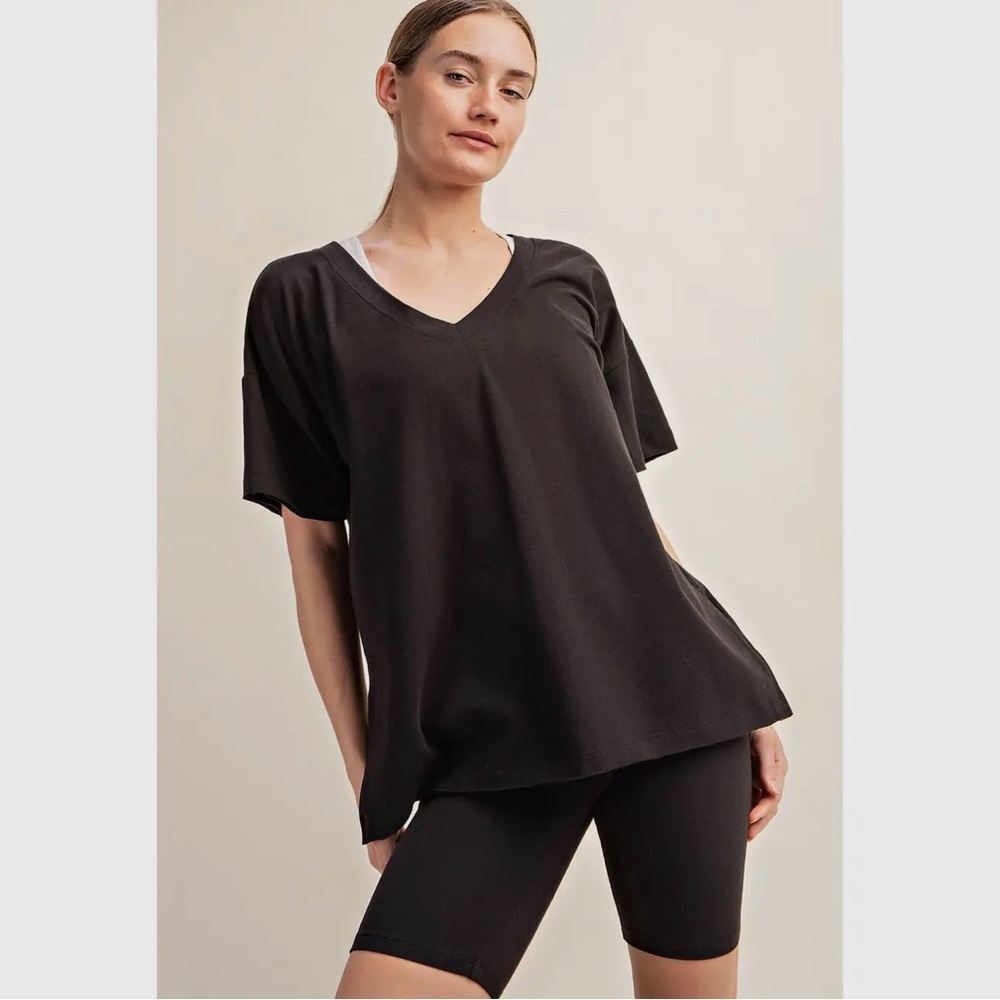 Rae Mode Black Oversized V-neck Reversible Short Sleeve Top